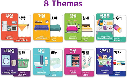 2-Pack Gift Set Korean Alphabet Flashcards for Toddlers, Preschoolers & Beginners | Hangul, Numbers, Colors, Shapes, + 196 Common Household Items Vocabulary
