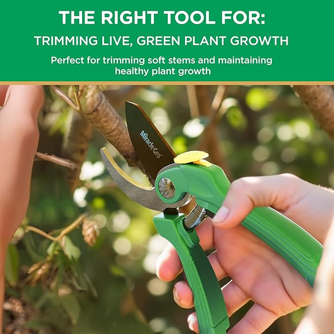 Miracle-Gro 8 in. Bypass Pruning Shears – 1/2 in. Cutting Capacity; Gardening Hand Pruner with Sharp Carbon Steel Blade and Non-Slip Grip – Lightweight Garden Tool for Live Plants and Soft Stems