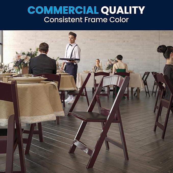 Flash Furniture Hercules Series Folding Chair - Red Mahogany Resin – 2 Pack 800LB Weight Capacity Comfortable Event Chair - Light Weight Folding Chair