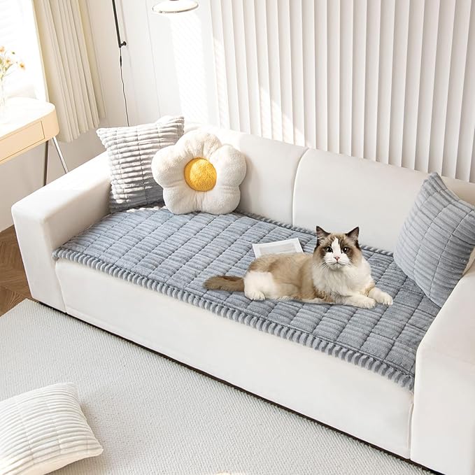 OTOB Couch Cover for Dogs Washable, Non Slip Plush Sofa Covers for 3 Cushion Couch, Fuzzy Pet Friendly Mat Bed Furniture Protector Sofa Slipcover, All Seasons (Gray, 27.6" x 70.9")
