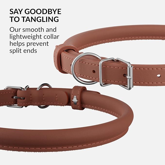 CollarDirect Rolled Leather Dog Collar, Soft Padded Round Puppy Collar, Handmade Genuine Leather Collar Dog Small Large Cat Collars 13 Colors (6-7 Inch, Cinnamon Smooth)