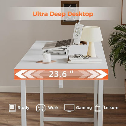 Rolling Computer Desk with Wheels, Gaming Desk for Small Spaces, Modern Simple Style Table for Home Office, Study Writing Table (Caster, White, 48 inch)