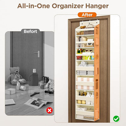 Over The Door Organizer, 7 Tier Door Hanging Organizers with 7 Large Pockets 12 Side Pockets, Behind Door Storage Hanging Shelves for Closet Bathroom Bedroom Nursery