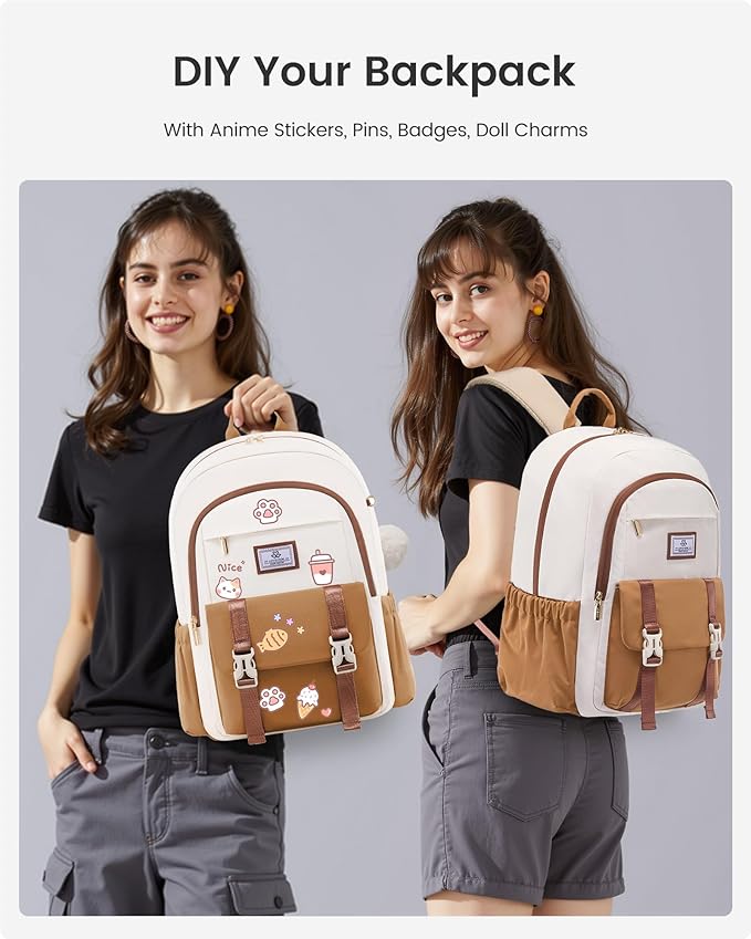 LOVEVOOK School Backpack for Girls Boys,Bookbag for Teen with Pouch Pocket for Large Capacity Cup, Waterproof School Bookbag, Preppy Backpack Travel Daypack with 15.6 inch Laptop Compartment