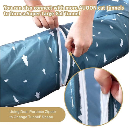 AUOON Cat Tunnel Bed for Indoor Cats - Large Cat Donut Tunnel with Hanging Ball Toy, Collapsible 2-in-1 Multifunctional Interactive Cat Toy for Kitten, Puppy, Rabbit, Ferret (Yellow)