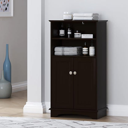 Spirich Modern Espresso Wood Bathroom Storage Cabinet, 23.62" W x 11.81"D x 40.15"H, 2 Doors, 3 Adjustable Shelves, Freestanding, Perfect for Bathroom, Entryway, Living Room & Dining Room