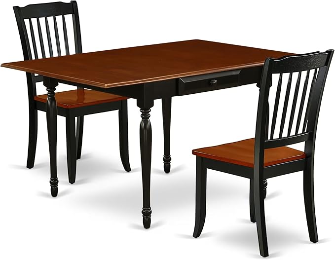 East West Furniture MZDA3-BCH-W 3 Piece Dinette Set for Small Spaces Contains a Rectangle Dining Table with Dropleaf and 2 Kitchen Dining Chairs, 36x54 Inch, Black & Cherry