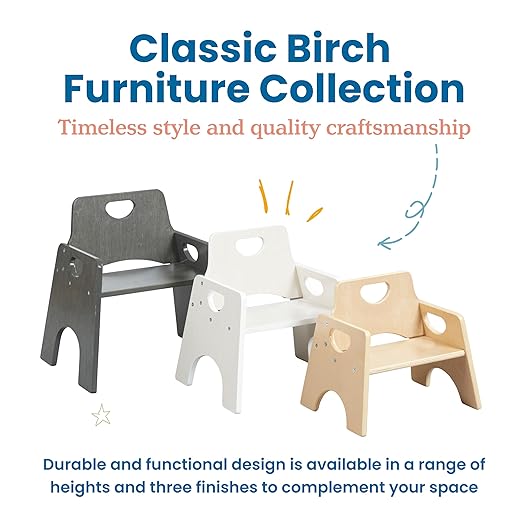 ECR4Kids Stackable Wooden Toddler Chair, 6in, Kids Furniture, Natural, 2-Pack