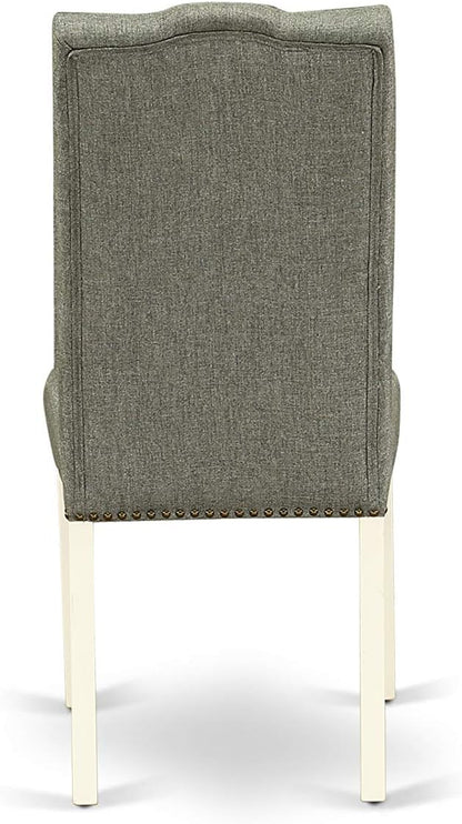 East West Furniture CAEL5-LWH-07 5 Piece Dining Table Set for 4 Includes a Rectangle Kitchen Table and 4 Gray Linen Fabric Upholstered Parson Chairs, 36x60 Inch, Linen White