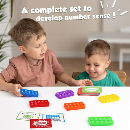 Aizweb Ten-Frame Math Manipulative for Elementary,Counting Number Math Games, Montessori Educational Toy for Kindergarten Classroom Kids 3 4 5 Year Old (Upgraded Version for 20 Task Cards)