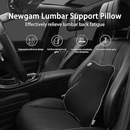 Lumbar Support Pillow,Pure Memory Foam Back Cushion Orthopedic Backrest with Breathable 3D Mesh for Car Seat,Office Chair,Computer Chair,Wheelchair and Recliner.Ergonomic Design (Grey Edge)