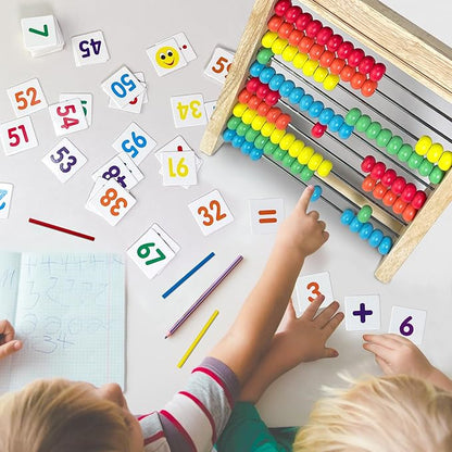 Wooden Abacus for Kids Math - 10 Row Bead Counting Frame with Counting Sticks & Number Alphabet Cards, Learn Counting, Educational Gift for Toddlers, Preschoolers - Ideal for Home, School & Daycare