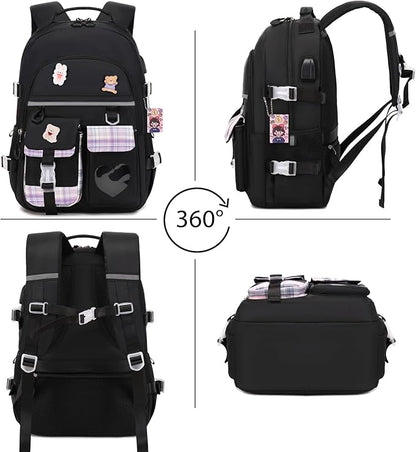 Backpack for Girls - Bookbag Backpacks Schoolbag for Girls Kids Teen Women Casual Travel Daypacks - School Bag Elementary Middle School College Cute Backpack with Lunch Box (Black Purple)