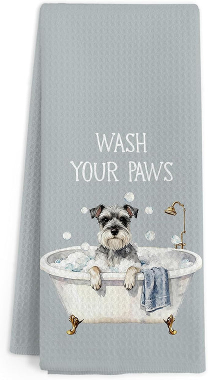 Funny Mini Schnauzer Dog Hand Towels for Bathroom, Miniature Schnauzer Gifts for Women Men, Puppy Dog Lover Gifts Hand Towels, Wash Your Paws Dish Tea Towel for Kitchen Bathroom Decor, 16x24in