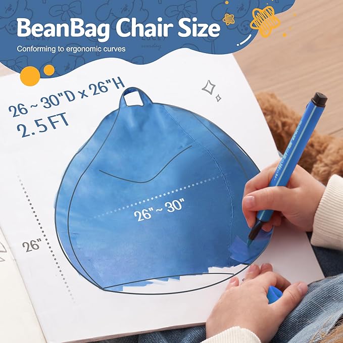 Homguava 2FT Bean Bag Chair: 2' Bean Bags with Memory Foam Filled,Comfy Beanbag Chairs Round Bean Bag Sofa with Dutch Velvet Cover-Blue