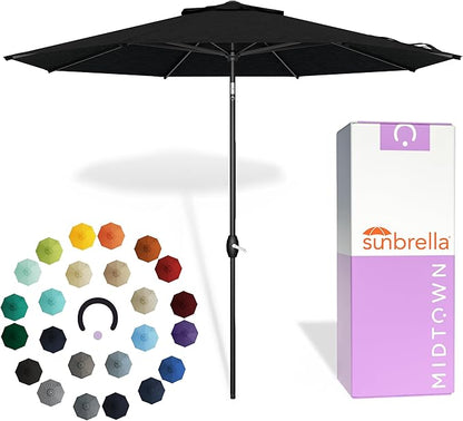 Midtown Umbrellas - The Lean 10 Ft Patio Umbrella with Fade-Resistant Sunbrella Fabric, Auto-Tilt Aluminum Frame and 8 Reinforced Ribs for Deck, Pool & Garden - Red Canopy, Black Pole