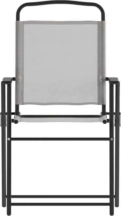 Flash Furniture Mystic Folding Patio Sling Chairs, Outdoor Textilene Lawn Chairs with Armrests, Set of 2, Gray