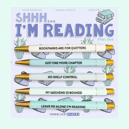 Moonlight Makers Funny Office Supplies Gift Set - I'm Reading Pen Set, To Do Or Not To Do Notepad, I'll Be Reading Zipper Pouch - Cute Stationery Sets for Women, Funny Gifts for Friends and Coworkers