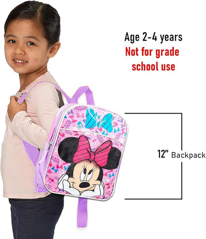 Minnie Mouse Mini Backpack with Lunch Box Set - Bundle 11" Backpack, Lunch Bag, Stickers, More | Minnie Mouse School Supplies for Kids
