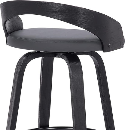 Armen Living Sonia 26" Counter Height Swivel Gray Faux Leather and Black Wood Bar Stool - Set of 2