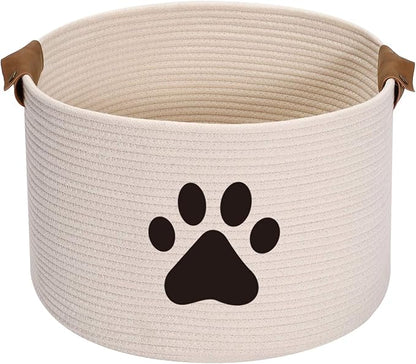 Geyecete Round Dog dog toy basket storage weave Rope Storage Basket Pet/Doy Toy Box Dog Storage Basket-Beige
