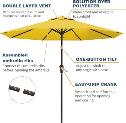 10FT Patio Umbrella, Outdoor Umbrella with Push Button Tilt and Crank, 8 Sturdy Ribs, UV Protection & Waterproof Market Umbrella for Pool, Backyard, Beach,Deck (Yellow)