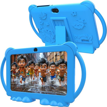 Kids Tablet 7 inch Android 12.0 for Toddler, 4GB RAM 32GB ROM Bluetooth IPS Screen Parental Control Dual Camera Shockproof Case for Educational Games, (1PCS, Blue)