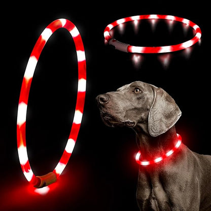 HIGO Light Up Dog Collar, Lightweight Silicone LED Dog Collar, USB Rechargeable Dog Collar Light for Dogs Cats Walking at Night (Red-Silicone)
