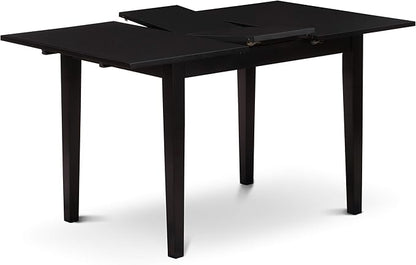 East West Furniture NOCE5-BLK-21 5 Piece Kitchen Table Set for 4 Includes a Rectangle Dining Table with Butterfly Leaf and 4 Mineral Blue Linen Fabric Parsons Chairs, 32x54 Inch, Black