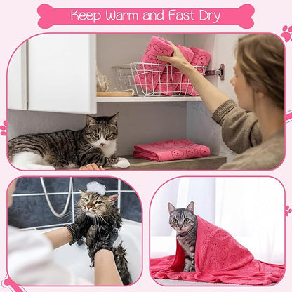 Irenare 12 Pcs Microfiber Dog Towels for Drying Dogs Cats, 20 x 40 Inch, Quick Drying Absorbent Pet Puppy Towels for Small Puppy Dog Cat Kitten Pet, Grooming Bathing Shower Travel Supplies(Pink)