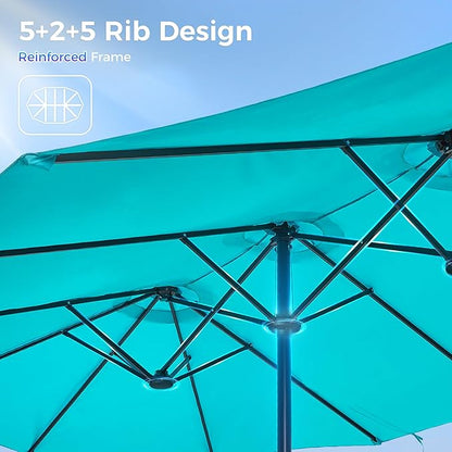 SUPERJARE 13FT Outdoor Umbrella for Patio, Double sided Pool Umbrellas with Fade Resistant Canopy, Large Table Umbrella for Deck, Market, Backyard - Light Blue(No Base)