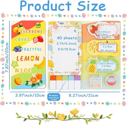 QPIXVB Fruit Sticky Notes Set,Sticky Tabs,Kawaii Stickers,Gifts for College Students,High School Supplies,Office Gifts,Pastel School Supplies,Cute Desk Accessories,Fruit Divider Tabs Bundle