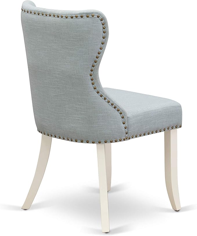 East West Furniture X027SI215-9 9 Piece Dining Table Set Includes a Rectangle Dining Room Table with X-Legs and 8 Baby Blue Linen Fabric Upholstered Chairs, 40x72 Inch, Multi-Color