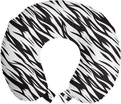 Ambesonne Zebra Print Travel Pillow Neck Rest, Exotic Savanna Inspired Animal Skin Diagonal and Wavy Illustration, Memory Foam Traveling Accessory for Airplane and Car, 12", Charcoal Grey