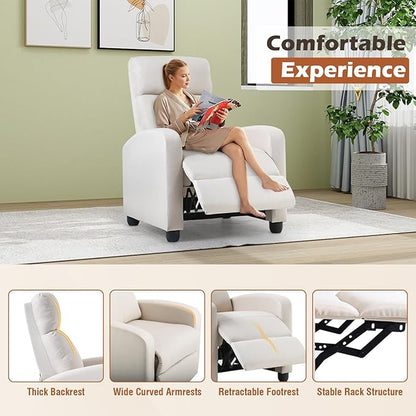 BestMassage | Recliner Chair | No Massage Function | Textile Beige | with Lumbar Support, Adjustable Push Back, Wide Armrests, Footrest & Padded Seat | Easy Assembly | for Living Room, Home Theatre