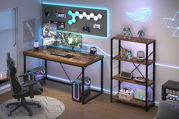 EXCEFUR Industrial Computer Desk, Wood and Metal Home Office Desk, Writing Study Work PC Table for Living Room Bedroom, Rustic Brown, 53 inch
