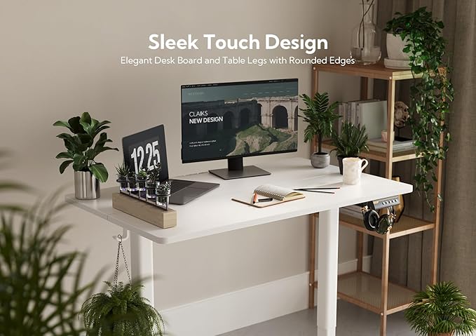 Claiks Electric Standing Desk, Adjustable Height Stand up Desk, 48x24 Inches Sit Stand Home Office Desk with Splice Board, White Frame/White Top