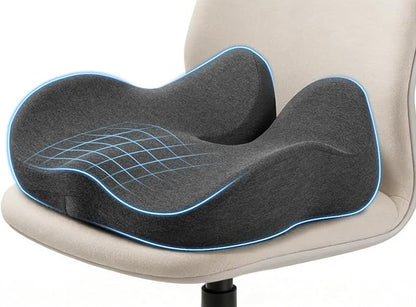 Ergonomic Seat Cushion for Office Chair, Large U-Shaped Memory Foam Chair Cushion for Tailbone, Coccyx, Hip & Lower Back Pressure Relief, Comfortable Desk Chair Pad for Office, Gaming & Long Sitting