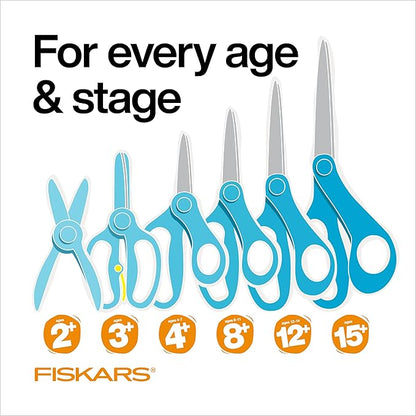 Fiskars 5" SoftGrip Left-Handed Kids Scissors, Pointed Tip, Pink/Light Blue Floral, Safety Edge for Precision Cutting