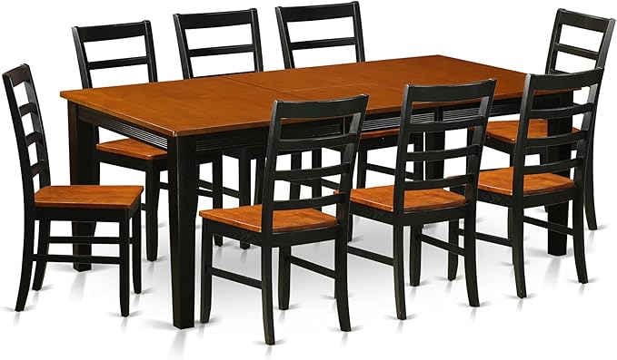 East West Furniture QUPF9-BCH-W 9 Piece Kitchen Table Set Includes a Rectangle Dining Table with Butterfly Leaf and 8 Dining Chairs, 40x78 Inch, Black & Cherry