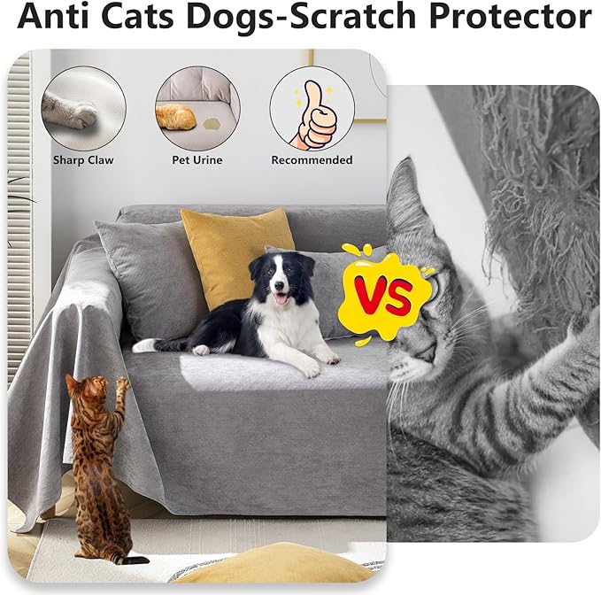 STACYPIK Thick Waterproof Grey Sofa Cover Couch Cover, Anti Slip Loveseat Covers for 2 Cushion Couch, Anti-Cat Scratch Couch Protector Sofa Slipcover, Multi-Use Leakproof Furniture Protector-71X102IIN