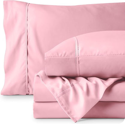 Bare Home King Sheet Set - Luxury 1800 Ultra-Soft Microfiber King Bed Sheets - Double Brushed - Deep Pockets - Easy Fit - 4 Piece Set - Bedding Sheets & Pillowcases (King, Light Pink)