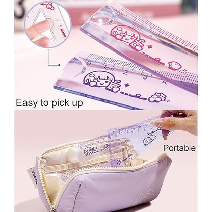 4 Pieces Purple Flexible Rulers Set 15cm Soft PVC Bendable Rulers Shatterproof Straight Ruler Triangle Ruler Straight Edge Protractor Math Geometry Tool Office School Supplies (Purple)