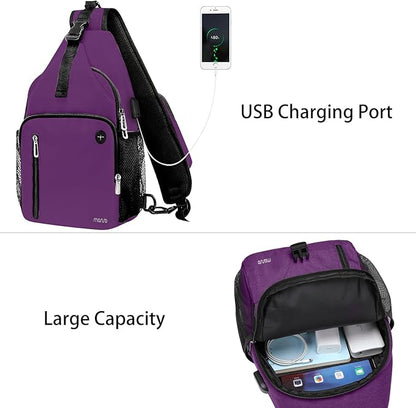 MOSISO Sling Backpack Bag, Crossbody Shoulder Bag Travel Hiking Daypack Chest Bag with Front Square Pocket&USB Charging Port