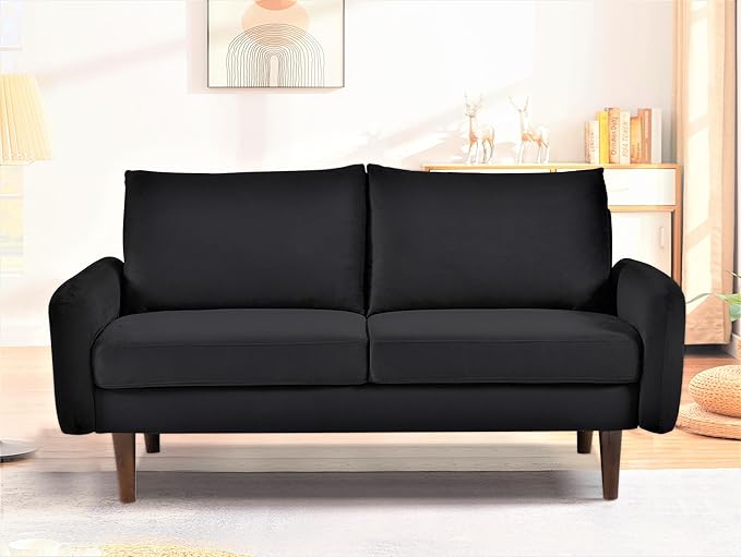 Container Furniture Direct Kent Velvet Loveseat Sofa for Modern Living Rooms and Compact Spaces, Comfy 2 Seater Couch Studio Apartment Furniture with Sleek Design, Black