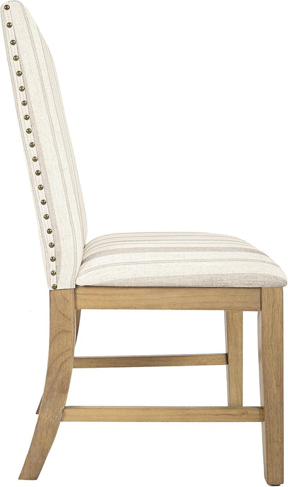 HomePop Upholstered Wood Apron Dining Chair - Taupe Stripe (Set of 2)