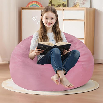 Homguava 2FT Bean Bag Chair: 2' Bean Bags with Memory Foam Filled,Comfy Beanbag Chairs Round Bean Bag Sofa with Dutch Velvet Cover-Dusty Pink