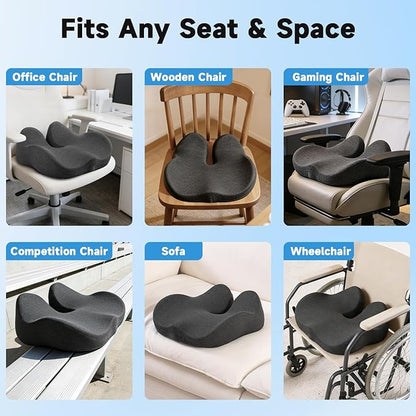 Ergonomic Seat Cushion for Office Chair, Large U-Shaped Memory Foam Chair Cushion for Tailbone, Coccyx, Hip & Lower Back Pressure Relief, Comfortable Desk Chair Pad for Office, Gaming & Long Sitting