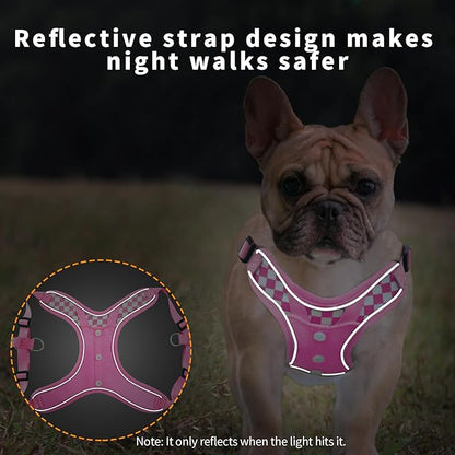 Fashion Lovely Dog Harness with Leash Set, No Pull Adjustable Step in Collars Frenchie Harness Vest for Medium Dogs Training and Running (M Pink)