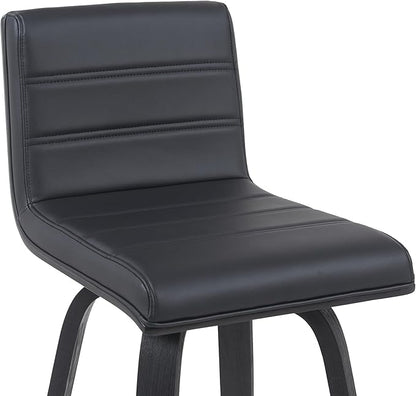 Vienna Modern Counter Height Swivel Bar Stool with Black Faux Leather Seat and Black Brushed Wood Frame Set of 2